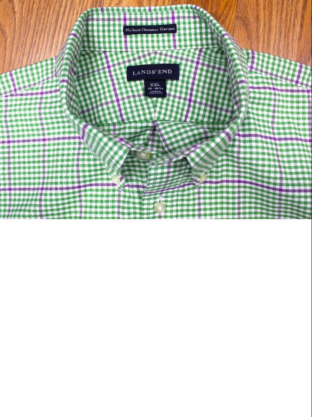 LANDS' END REGULAR FIT 100% COTTON SHIRT WHITE, PURPLE & GREEN Sz 2X-LARGE, XXL